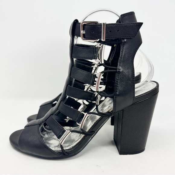 Gianni Bini Gladiator Heels Strappy Sandals Black Leather Women's - Picture 8 of 13